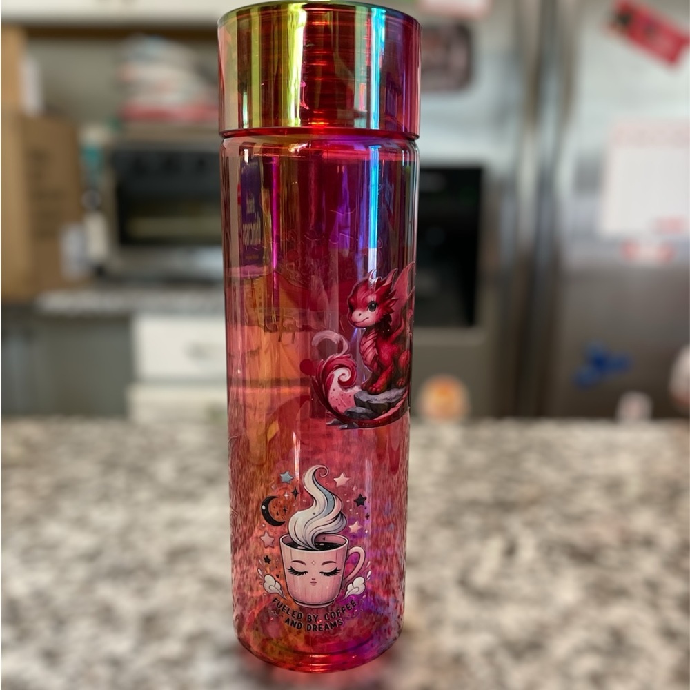 Just One More Chapter Red Dragon and Coffee Design Tumbler Plastic Water Bottle